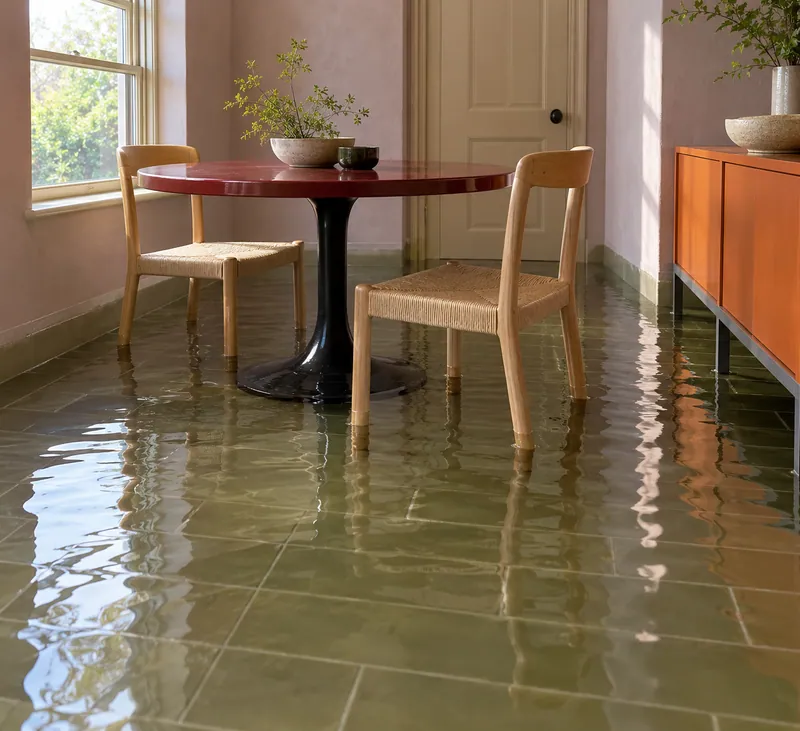 Water Extraction Near City Park — six-inch pooled water and submerged furniture feet
