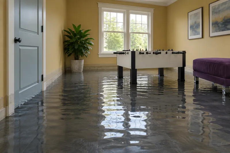 Water Extraction Near South Park — six-inch pooled water and submerged furniture feet