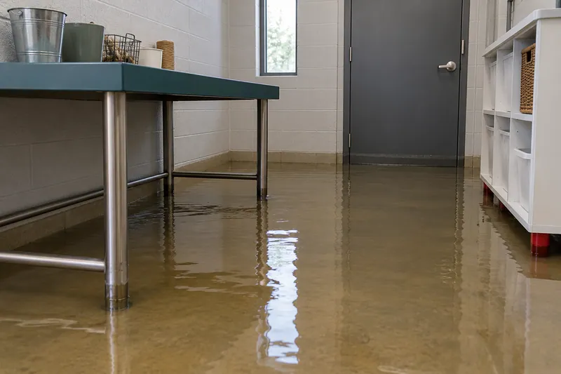 Water Extraction Near High Chaparral Park — six-inch pooled water and submerged furniture feet