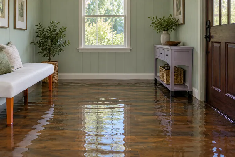 Water Extraction Near Kate St Park — six-inch pooled water and submerged furniture feet